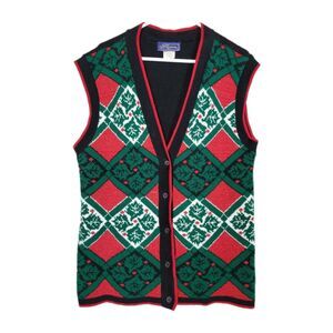 Vintage JJ Browne USA Christmas Sweater Vest Womens Large Holiday Party Festive